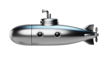Shiny silver submarine ready for underwater exploration, perfect for nautical themes, adventure, and innovative concepts with a modern design