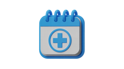 Modern 3D calendar icon with blue cross symbol for medical appointments, health reminders, and healthcare scheduling needs