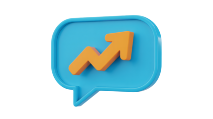 Dynamic upward trend arrow inside a vibrant blue speech bubble signifies successful communication and business growth