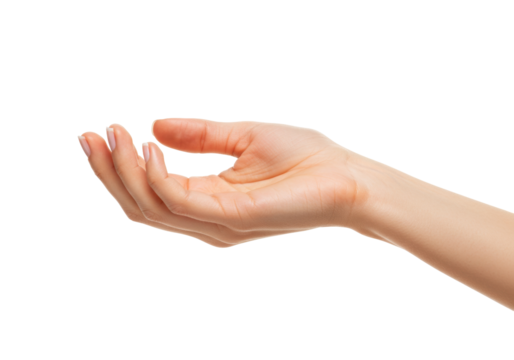 Isolated arm with hand open, woman female, reaching out, offer, holding, palm up, welcome