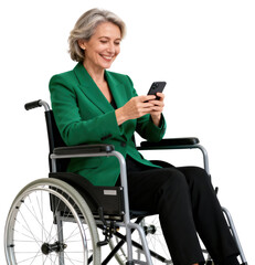 Stylish Woman in Wheelchair Using Smartphone