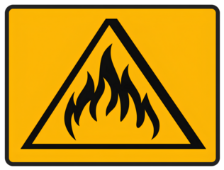  yellow triangular fire sign, vector style, simple design, transparent background 