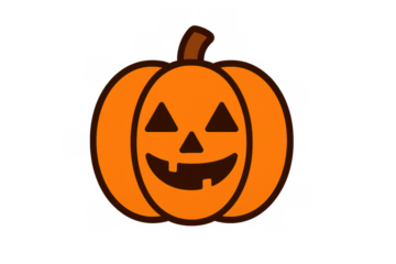 Halloween jack-o-lantern pumpkin cartoon icon illustration with carved spooky face on transparent background