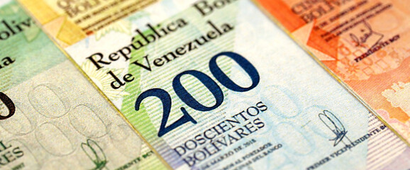 Venezuelan Bolivar currency money bills in big amount. Bunch of VED currency banknotes with...