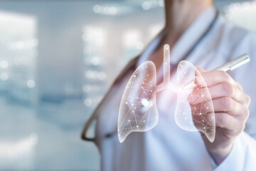 Healthcare professional demonstrates lung health concepts.