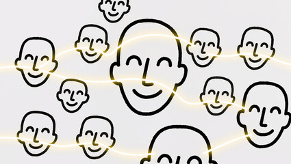 Fototapeta premium Happy faces connected by light in a digital art composition