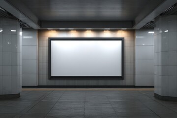 A large white billboard sits in a large empty room
