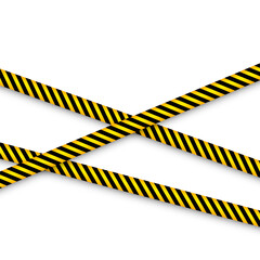 Barricade construction tape. Colorful police warning line, brightly colored danger or hazard stripe, ribbon. Restricted area, zone. Attention symbol. Vector illustration