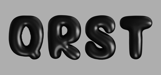 3D Black Alphabet Letters Q to T