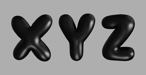 3D Black Alphabet Letters X to Z