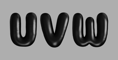 3D Black Alphabet Letters U V W