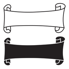 Black and white illustration of two decorative scroll banner designs