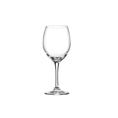 Elegant clear wine glass with stem photographed in studio setting isolated on white
