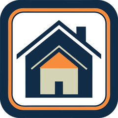 Fototapeta premium A stylized graphic representation of a house icon with geometric shapes and bold lines viewed from the front