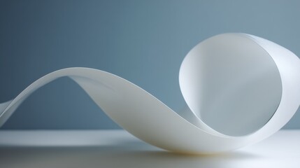 Close-up of a white, curved object on a light blue background. the object appears to be made of a smooth, glossy material and has a smooth surface.