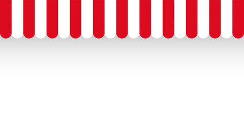 Shop sunshade. Realistic striped cafe awning. Outdoor market tent. Roof canopy. Summer street store. Vector illustration