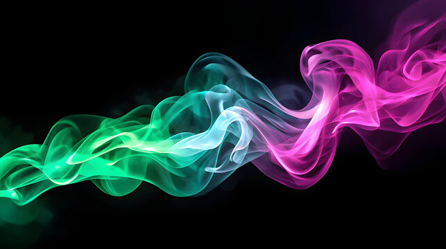 Vibrant swirling smoke plumes in neon green and magenta create a dynamic, abstract background for modern design projects - Powered by Adobe