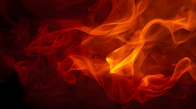 Vibrant, dynamic abstract flames and smoke swirl in fiery reds and oranges, creating a powerful, energetic visual.