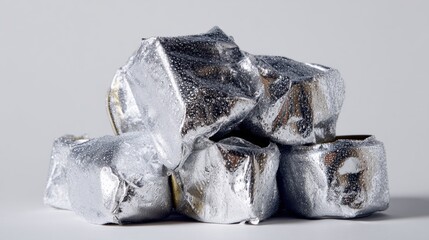Pile of crushed ice cubes on a white background. the ice cubes are of different sizes and shapes, with some being larger and some being smaller.