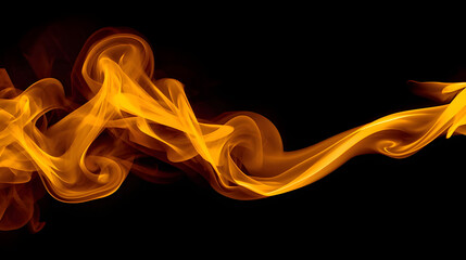 Naklejka premium Vibrant orange fire smoke swirls dynamically across a stark black background creating an abstract, energetic visual.