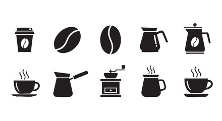 Obraz premium Coffee themed vector icons set in black and white style