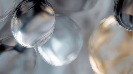 Close-up of a group of spherical objects that appear to be floating in the air. the objects are of different sizes and shapes, with some being larger and others smaller.