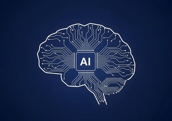 Artificial intelligence brain circuit board concept on blue background, representing technology and innovation