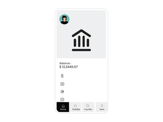 Mobile banking app interface with balance and transaction details