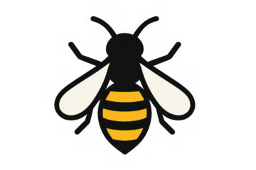 Bumblebee icon representing pollination and nature, featuring a cartoon bee with yellow and black stripes, ideal for ecological themes