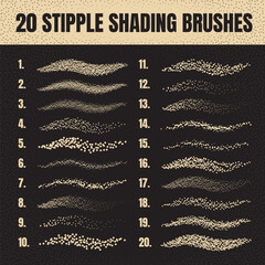 Ink scatter brush, stipple drawing and texturing. Fading gradient. Stippling, dotwork drawing, shading using dots. Halftone disintegration effect. White noise grainy texture. Vector illustration