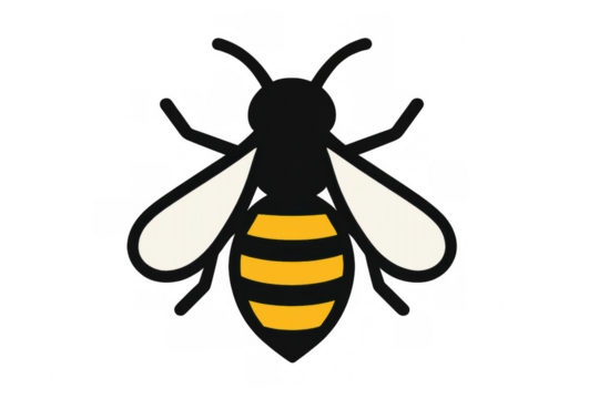 Bumblebee icon representing pollination and nature, featuring a cartoon bee with yellow and black stripes, ideal for ecological themes