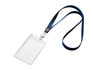 Blank name tag with blue lanyard isolated on transparent background, perfect for conferences, events, or security identification purposes