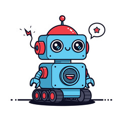 Cute cartoon robot character illustration friendly vector design for childrens books isolated on white background