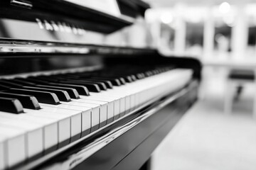 Close-up view of piano keys in a musical setting indoors during a calm evening