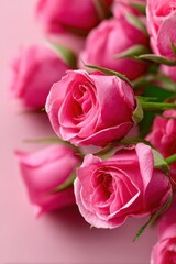 Beautiful pink roses arranged elegantly on a soft pink background for a fresh and romantic look