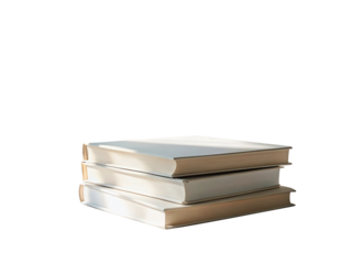Stack of three books isolated on transparent background with sunlight shining on them, creating a warm and inviting atmosphere for reading