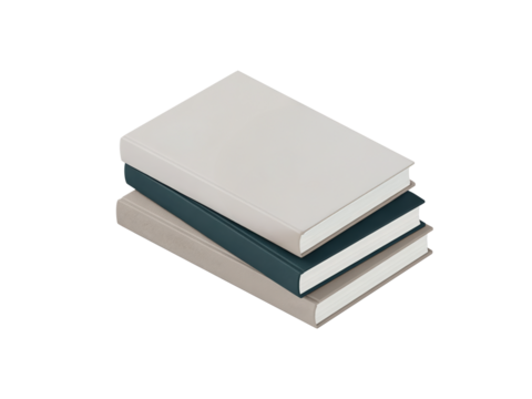 Stack of three hardcover books isolated on transparent background, perfect for mockups, showcasing designs, or presenting literary works