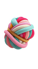 Abstract Colorful Yarn Ball With Golden String Isolated On Black Background,clipart, cut out, no background ,PNG die-cut for advertising