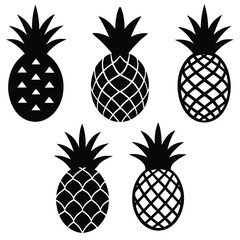 Pineapple Silhouette Vector Icon Set