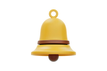 3d icon illustration of  yellow bell icon with brown details. Isolated on transparent background, png
