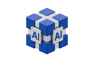Obraz premium 3d icon illustration of AI cube, symbolizing artificial intelligence. Isolated on transparent background, png