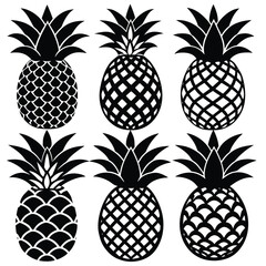 Pineapple Silhouette Vector Icon Set