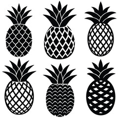 Pineapple Silhouette Vector Icon Set