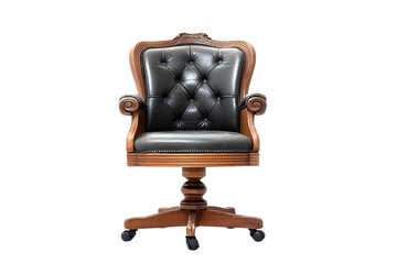 Elegant Antique Office Chair with Tufted Leather Upholstery and Ornate Wooden Frame Design