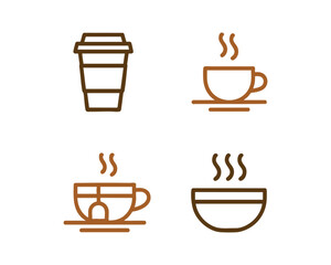 Obraz premium Set of coffee tea and hot beverage icons beverage container drinkware cup and bowl line art vector