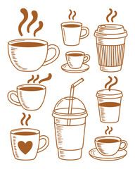 Obraz premium Collection of hand-drawn coffee cup designs perfect for beverage branding and cafe decor vector