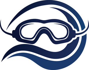  a dynamic vector illustration presents swimming goggles encircled by stylized waves, ideal for swim clubs, aquatic centers, and water sports brands
