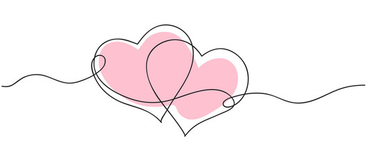 Hearts. Continuous line art drawing. Friendship concept. Best friend forever. Illustration