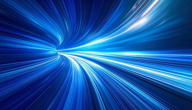 Abstract image showing a blue tunnel of light, conveying speed and motion with vibrant, dynamic streaks