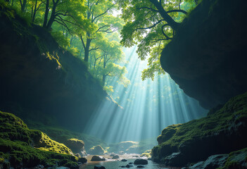 Luminous Forest Growing Upside-Down Beneath Floating Cliffs